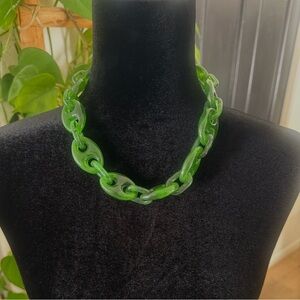Piper K Emerald Green Chunky Link Statement Necklace Resin Chain Jade 18”+3” NWT